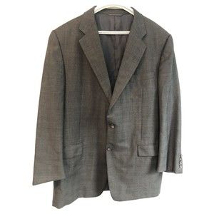 44R Hickey Freeman Loro Piana Tasmanian Jacket Men’s Super 120’s Gray Plaid Wool
